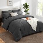 CozyLux 7-Piece Dark Grey Queen Comforter Set