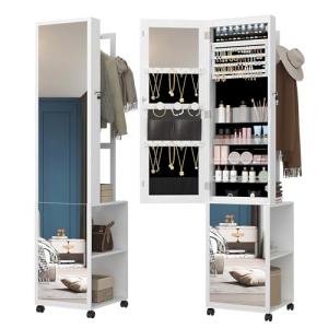 8-LEDs Mirror Jewelry Cabinet with Garment Rack