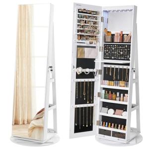LED Lockable Jewelry Cabinet with Full-Length Mirror