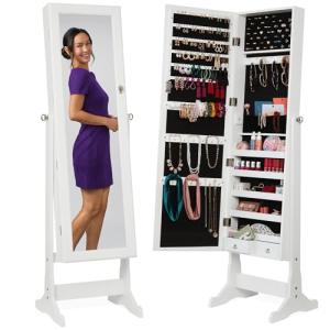 Freestanding Jewelry Armoire with Mirror and Storage