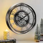 Large Industrial Wall Clock with Moving Gears