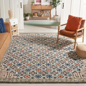 Blue and Taupe Handmade Boho Area Rug - 9' x 12