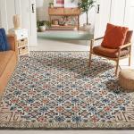 Blue and Taupe Handmade Boho Area Rug - 9' x 12