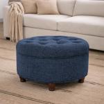 Navy Button Tufted Round Storage Ottoman