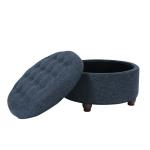Navy Button Tufted Round Storage Ottoman