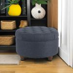 Navy Button Tufted Round Storage Ottoman