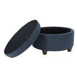 Navy Button Tufted Round Storage Ottoman