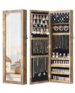 Nicetree LED Mirror Jewelry Cabinet in Rustic Brown