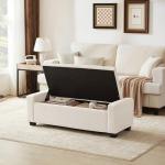 Ivory Storage Ottoman Bench with Safety Hinges