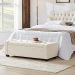 Ivory Storage Ottoman Bench with Safety Hinges