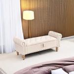 Large Beige Wood and Foam Storage Bench