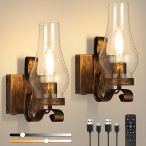 Battery Operated Rustic Wall Sconces Set of 2