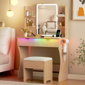 LED Vanity Desk with Storage and Chair