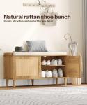 Rattan Shoe Storage Bench with Cushion and Doors