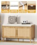 Rattan Shoe Storage Bench with Cushion and Doors