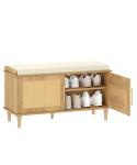 Rattan Shoe Storage Bench with Cushion and Doors