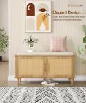 Rattan Shoe Storage Bench with Cushion and Doors
