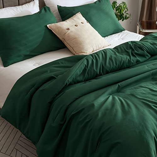 ROSGONIA Emerald Green Comforter Set King- 3pcs (1 Comforter & 2 Pillowcases) Dark Green King Comforter Set for Women and Men- Reversible Soft Warm Lightweight Microfiber Comforter for All Season