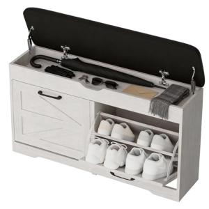 VitoEone White Storage Bench with Cushion