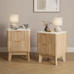 Set of 2 Modern Marble-Look Nightstands with Charging