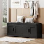 2-Tier Black Storage Bench with Padded Seat