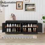 2-Tier Black Storage Bench with Padded Seat