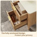 Set of 2 Modern Marble-Look Nightstands with Charging