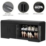 2-Tier Black Storage Bench with Padded Seat