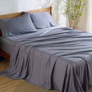 Cooling King Size Bamboo Sheets Set, Dark Grey
