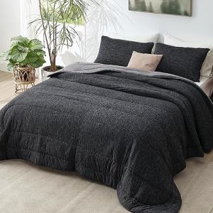 Queen Comforter Set - Reversible Charcoal Black Bedding