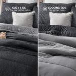Queen Comforter Set - Reversible Charcoal Black Bedding