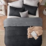 Queen Comforter Set - Reversible Charcoal Black Bedding