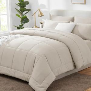 CozyLux 7-Piece Beige Queen Comforter Set