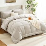 CozyLux 7-Piece Beige Queen Comforter Set