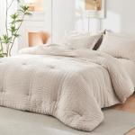 Beige King Size 7-Piece Seersucker Comforter Set