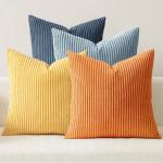 Blue-Orange Corduroy Throw Pillow Covers - Set of 4