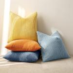 Blue-Orange Corduroy Throw Pillow Covers - Set of 4