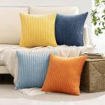 Blue-Orange Corduroy Throw Pillow Covers - Set of 4