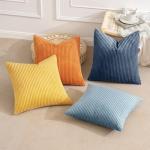 Blue-Orange Corduroy Throw Pillow Covers - Set of 4