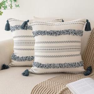 Boho Throw Pillow Covers Set of 2 with Tassels