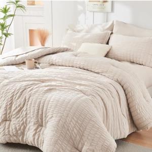 Beige King Size 7-Piece Seersucker Comforter Set