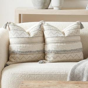 Gray Boho 20x20 Decorative Throw Pillow Covers - Set of 2