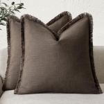 Set of 2 Boho Linen Fringe Throw Pillow Covers