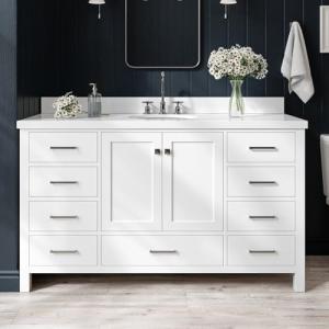Ariel 61" White Bathroom Vanity with Quartz Top