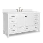 Ariel 61" White Bathroom Vanity with Quartz Top