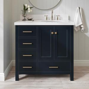 Midnight Blue 37" Bathroom Vanity with White Quartz