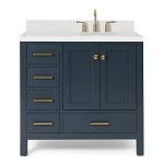 Midnight Blue 37" Bathroom Vanity with White Quartz