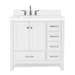 White Bathroom Vanity with Quartz Countertop and Sink