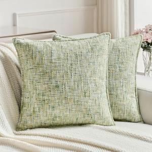 Light Green Chenille Throw Pillow Covers – Set of 2