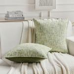Light Green Chenille Throw Pillow Covers – Set of 2